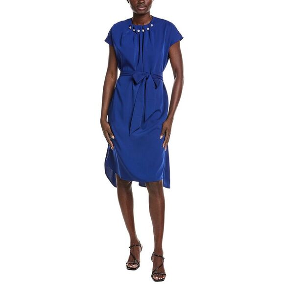 Gracia Dresses & Skirts - Gracia Womens  Gathered Pearl Neck Midi Dress, Blue